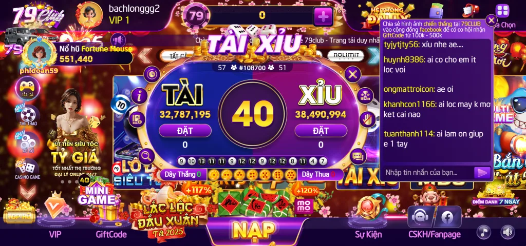 Sảnh Tài Xỉu xanh chín tại 79Club