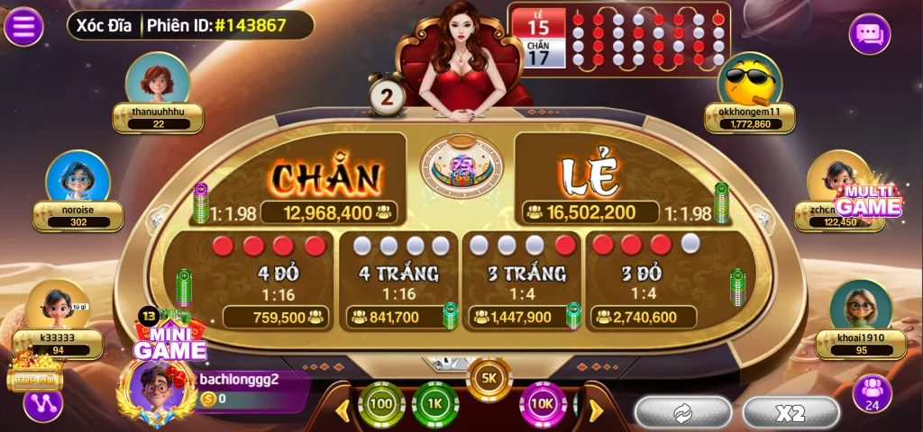Giao diện Xóc đĩa hiện đại tại Minigame 79Club